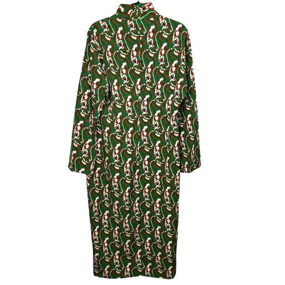 Zara Green Paisley Print Long Sleeve Mock Neck Side Slit Midi Dress XXL Blogger - Picture 3 of 14